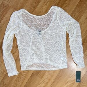 NWT Wild Fable Lace Top Cream Long Sleeve Layering Low Back XXL